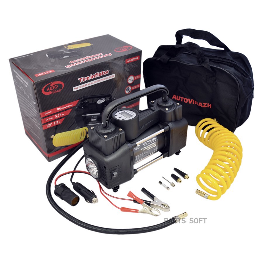 Компрессор (95 л/мин) 10 Атм "AUTOVIRAZH" (двухцилиндровый, с цифровым манометром) - AUTOVIRAZH None None